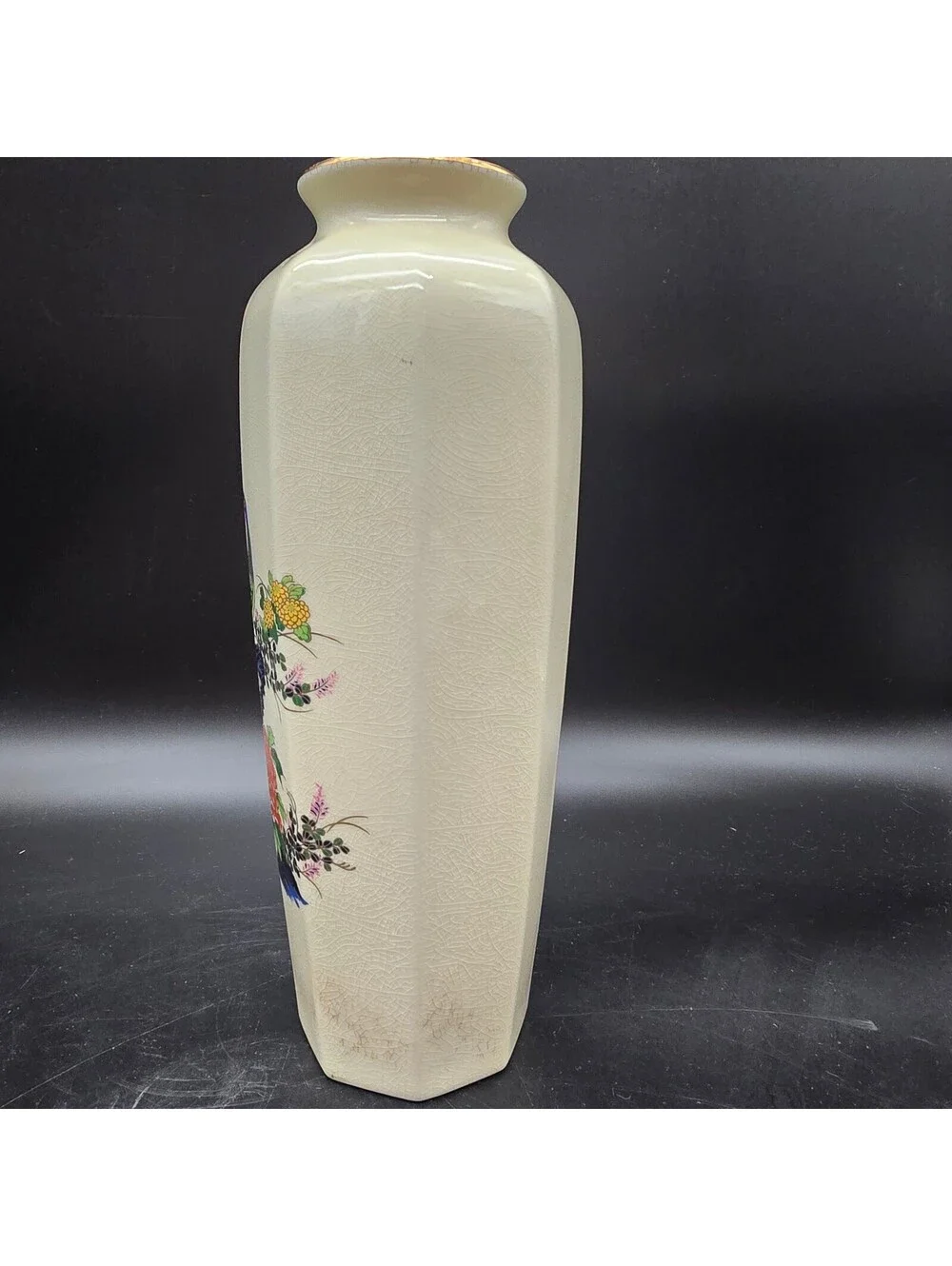VTG Yamaji Japan Porcelain Peacock Vase Octagonal 11